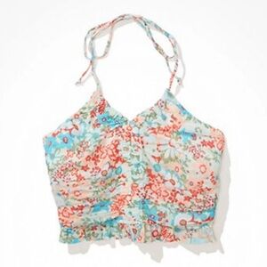 American Eagle Outfitters Pink and Blue Ruched Camisole